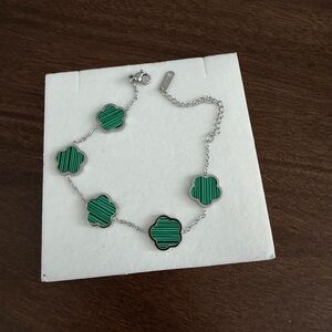 Silver and Green Clover Bracelet
